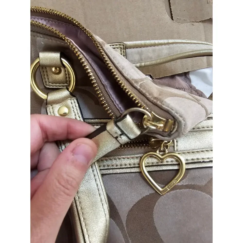 Coach Signature Jacquard Tote Bag Gold Metallic Trim Y2K Shoulder Purse F20026
